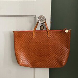 Clare V Perforated Le Zip in Natural Leather